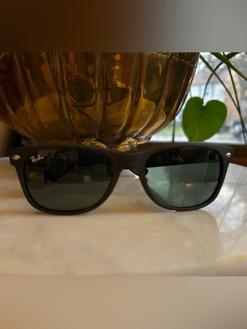 Ray-Ban RB2132 New Wayfarer Rubberized Black Sunglasses with Dark Green Lenses